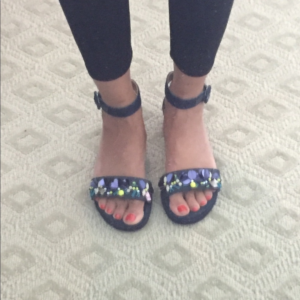 J.Crew denim with beaded accent sandals